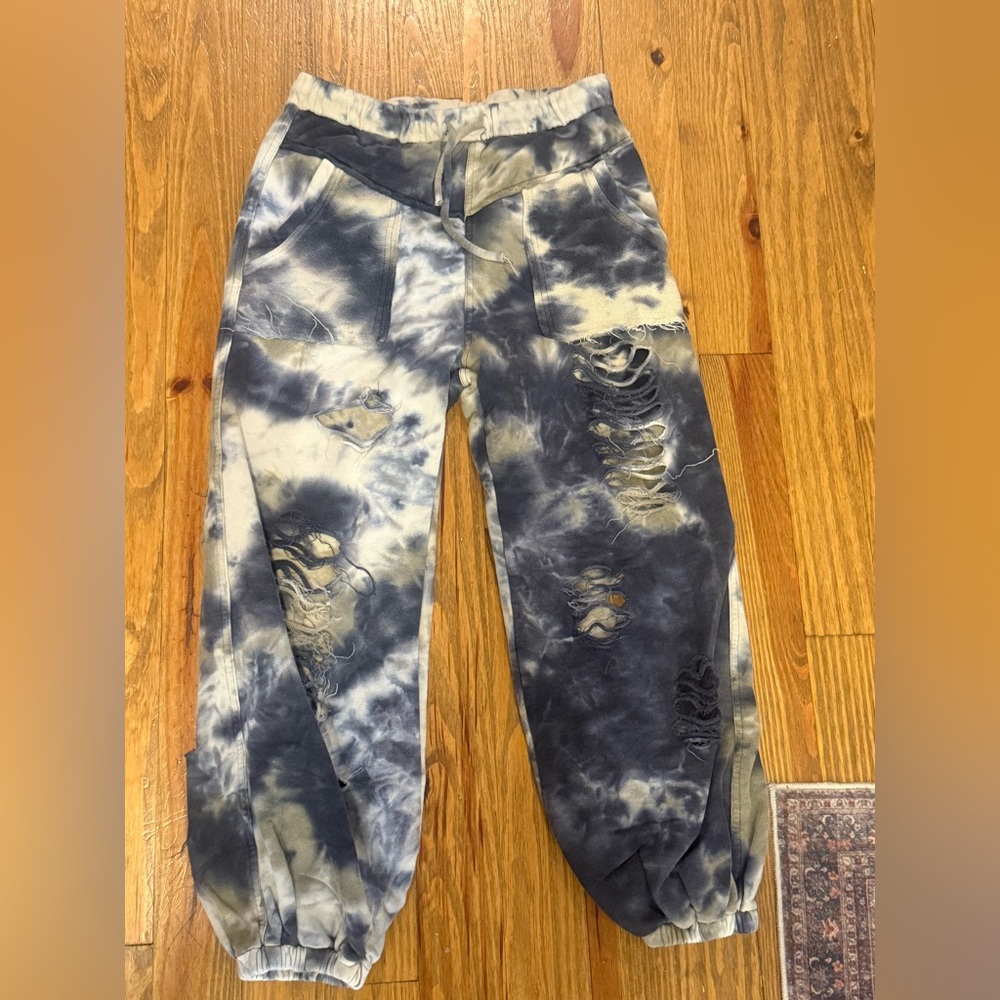 POL Tie-Dye Distressed Joggers - Black and Cream